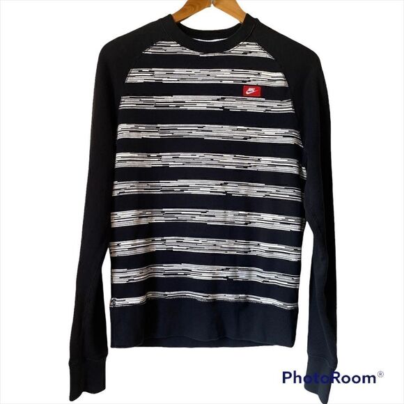 Nike Heritage Stripes Classic Crewneck Sweatshirt Pullover Sweater Black & white - Picture 1 of 8